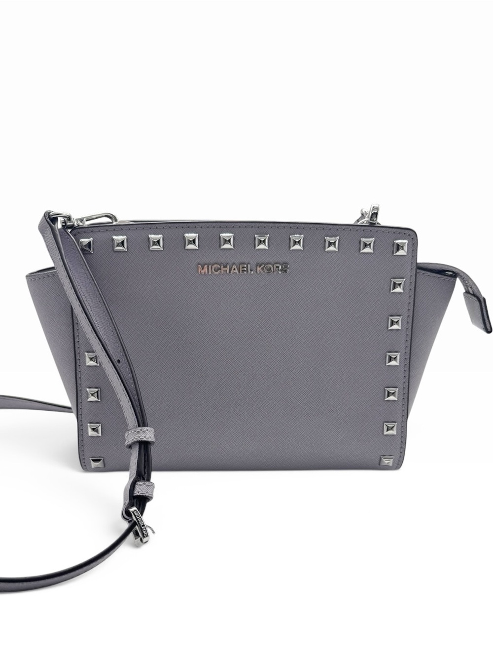 MICHAEL KORS SELMA STUDDED SAFFIANO MESSENGER BAG PURSE LILAC